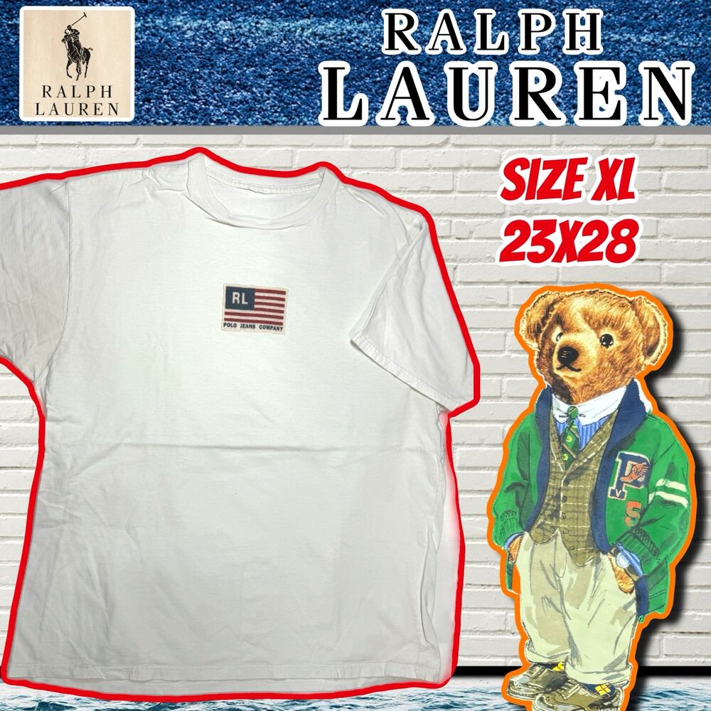Polo Ralph Lauren White Shirt Size XL Vintage American Flag USA